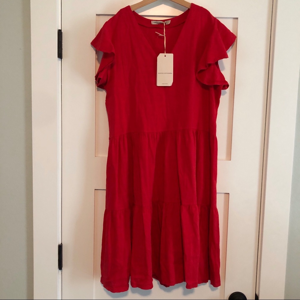 Vanessa Alexandra red linen dress size S NWT